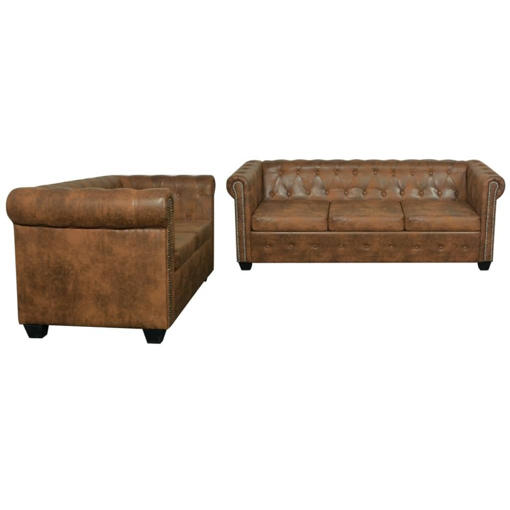 SKM Chesterfield 2-Seater and 3-Seater Sofa Set Brown -4322