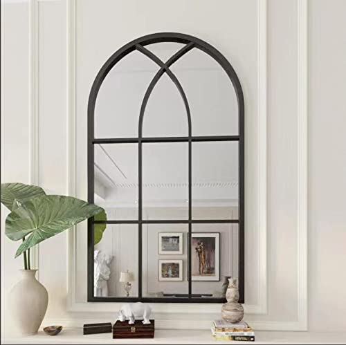 ironsmithn Arched Mirror, 41.3x24 Windowpane Mirror, Window Finished Metal Mirror, Black Grid Mirror for Decor Living Room Firep