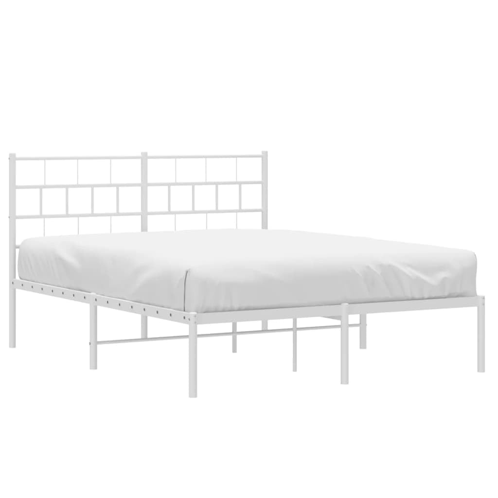 vidaXL 12-Inch White Metal Full Bed Frame with Headboard, Heavy-Duty Slats Support with Under-Bed Storage for Modern Bedroom, No Box Spring Needed & Easy Assembly, No Mattress