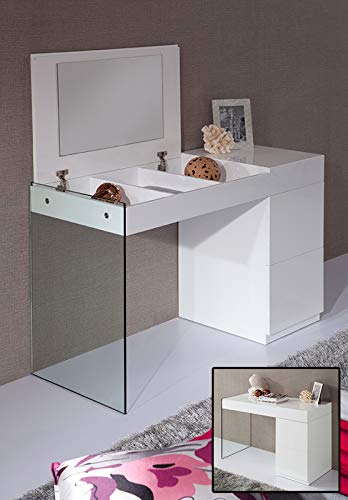 HomeRoots Modern White Floating Glass Vanity with Mirror