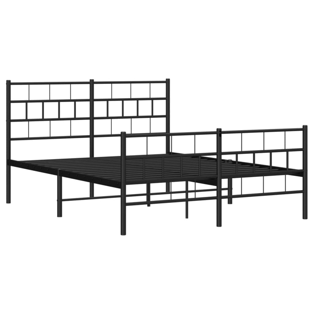 vidaXL 12-Inch Black Metal Queen Bed Frame with Headboard & Footboard, Heavy-Duty Slats Support with Under-Bed Storage for Modern Bedroom, No Box Spring Needed & Easy Assembly, No Mattress
