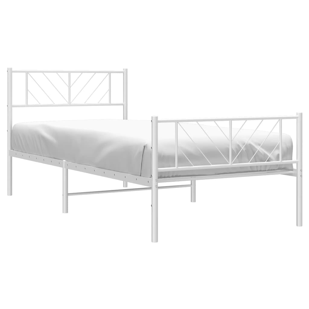 vidaXL White Metal Bed Frame with Headboard and Footboard - Single Bed with Metal Slats - Modern Bedroom Furniture with Extra Under Bed Storage Space