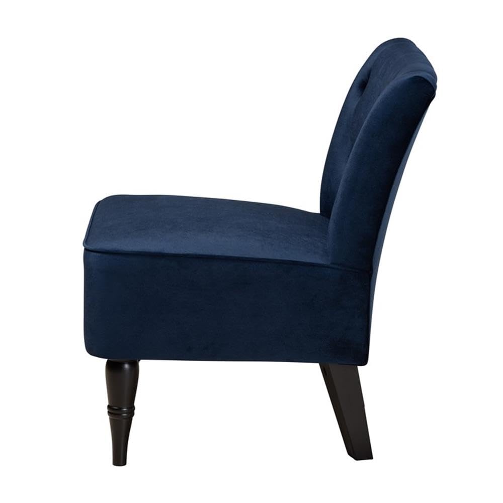 Baxton Studio Harmon Modern and Contemporary Transitional Navy Blue Velvet Fabric Upholstered and Black Finished Wood Accent Chair