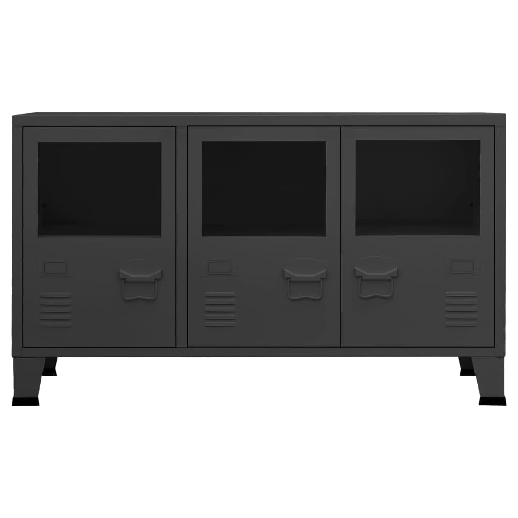 vidaXL Metal Sideboard with Glass Door – Anthracite Industrial-Looking Storage Cabinet for Books, DVDs, and Ornaments