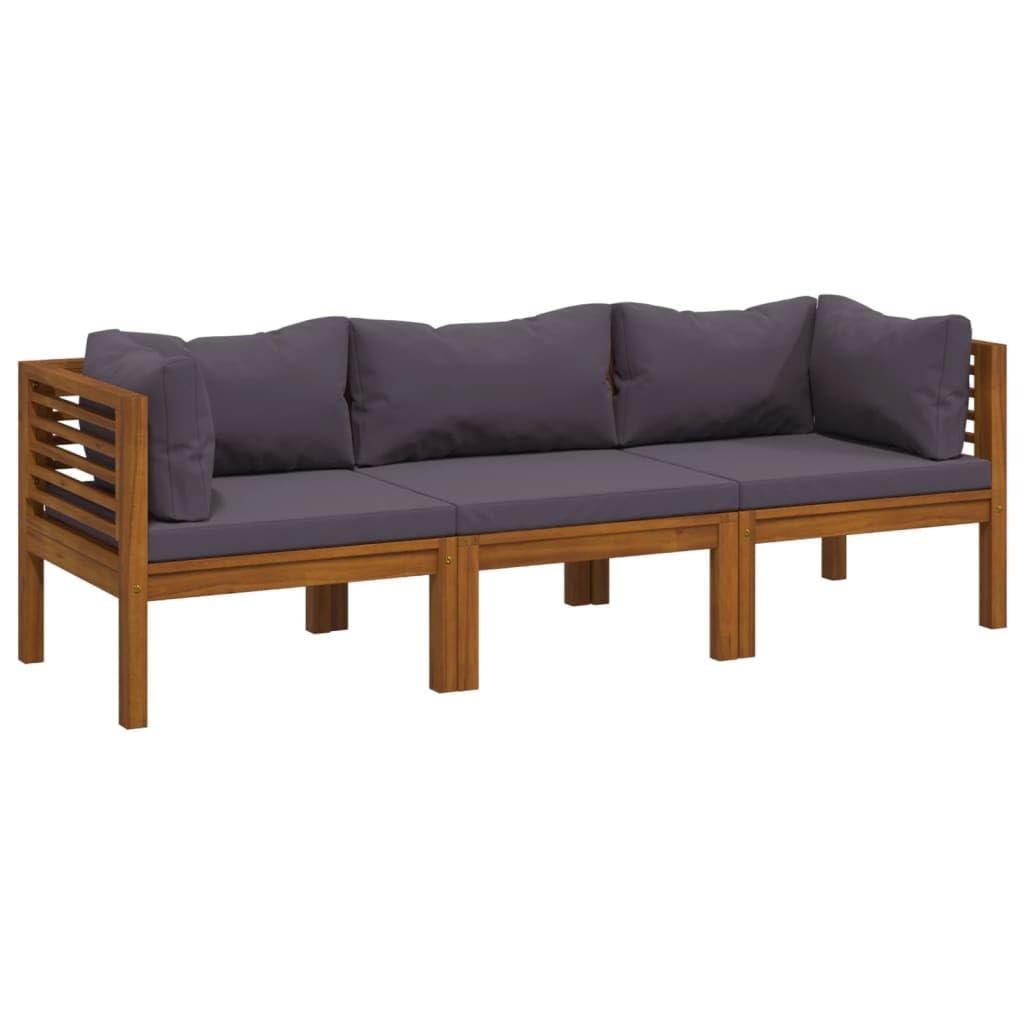 vidaXL 3-Seater Patio Lounge Set - Solid Acacia Wood Outdoor Sofa with Removable Cushions - Weather Resistant, Modular Design, Dark Gray