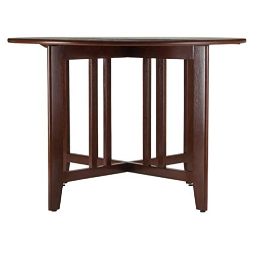 Mission Style Round Drop Leaf Table - Versatile Dining & Kitchen Furniture - 42' Diameter - Antique Walnut Finish - Solid & Composite Wood - Easy Assembly