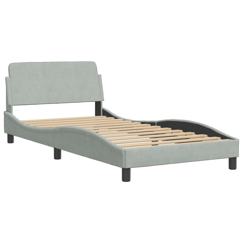 vidaXL Velvet Single Bed Frame - Light Gray, 39.4"x79.9" with Headboard, Sturdy Legs & Plywood Slats for Bedroom/Lounge