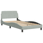vidaXL Velvet Single Bed Frame - Light Gray, 39.4"x79.9" with Headboard, Sturdy Legs & Plywood Slats for Bedroom/Lounge