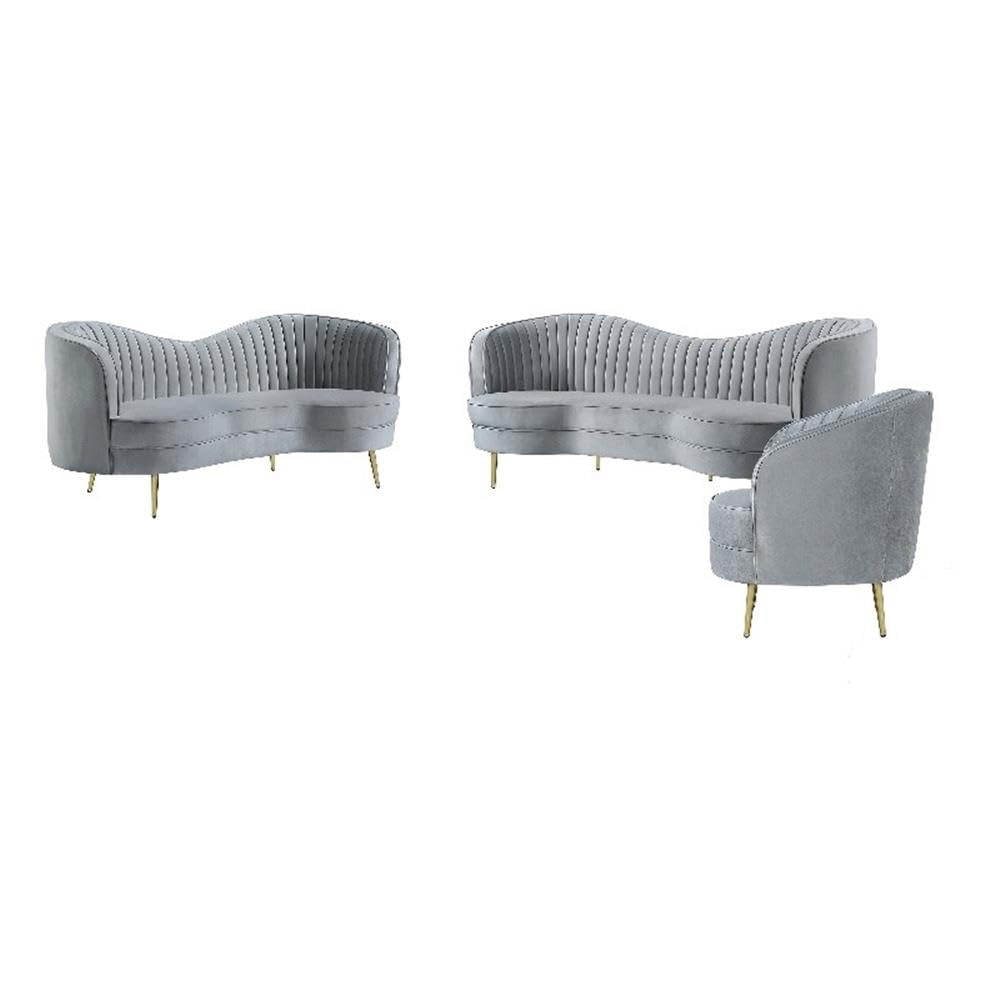 Coaster Home Furnishings Sophia 3-Piece Upholstered Living Room Set with Camel Back Grey and Gold