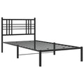 vidaXL Single Metal Bed Frame with Headboard - Black Steel Construction, 39.4x78.7, Under-Bed Storage, Modern Bedroom Furniture