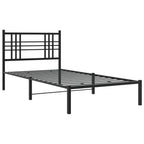 vidaXL Single Metal Bed Frame with Headboard - Black Steel Construction, 39.4x78.7, Under-Bed Storage, Modern Bedroom Furniture