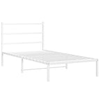 vidaXL Elegant White Single Bed Frame with Headboard - Steel Metal Construction, Underbed Storage, Metal Slats - 39.4"x78.7"