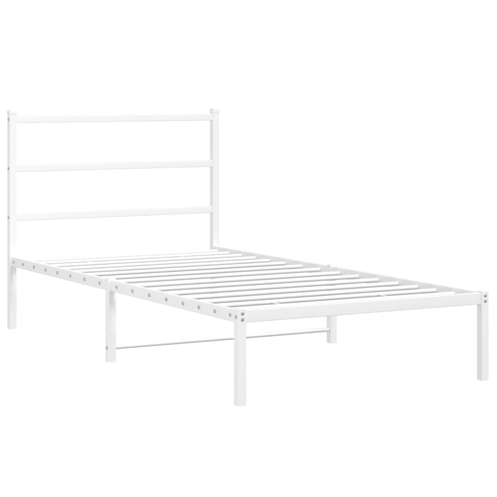 vidaXL Elegant White Single Bed Frame with Headboard - Steel Metal Construction, Underbed Storage, Metal Slats - 39.4"x78.7"
