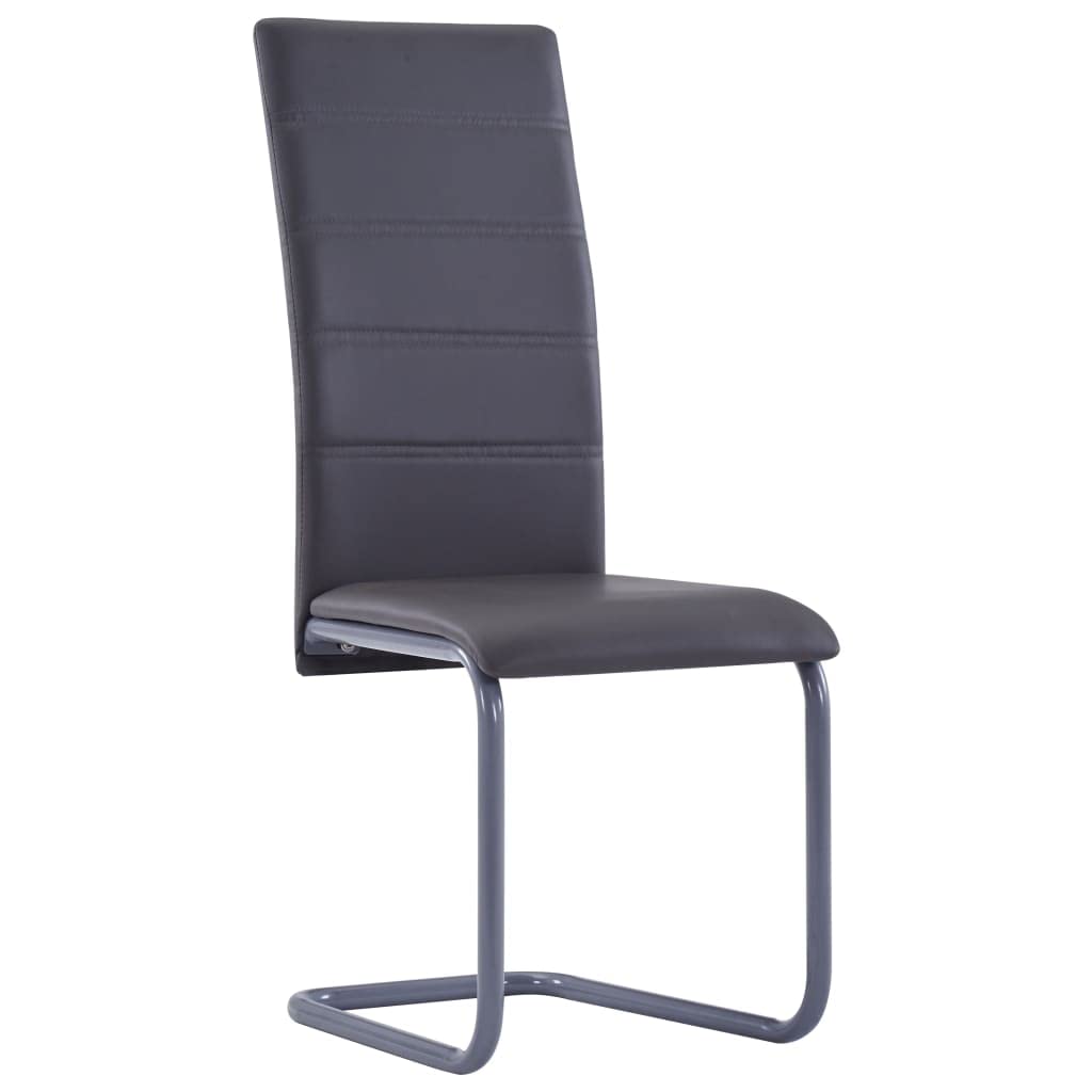 vidaXL Cantilever Dining Chairs Gray Faux Leather - Set of 4 - Modern Style - Comfortable High Back Support - Strong Tubular Steel Structure - Ideal for Dining Area and Office