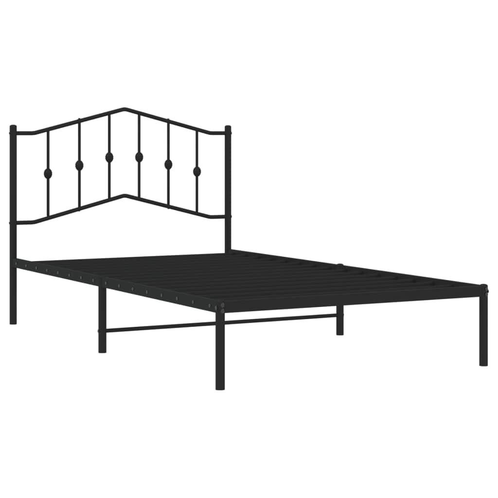 vidaXL Black Metal Bed Frame with Superb Back Supporting Headboard - Versatile Design for Modern Interiors - 39.4"x78.7" Size - Sturdy Steel Construction