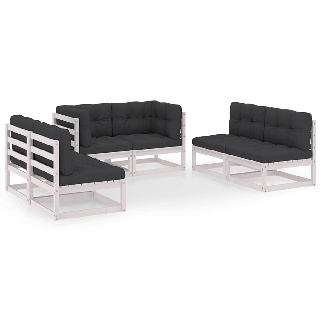 vidaXL – Retro Patio Lounge Set in Solid White Pinewood with Comfortable Anthracite Cushions – Perfect for Outdoor Spaces – Includes 2X Corner Sofas, 4X Middle Sofas