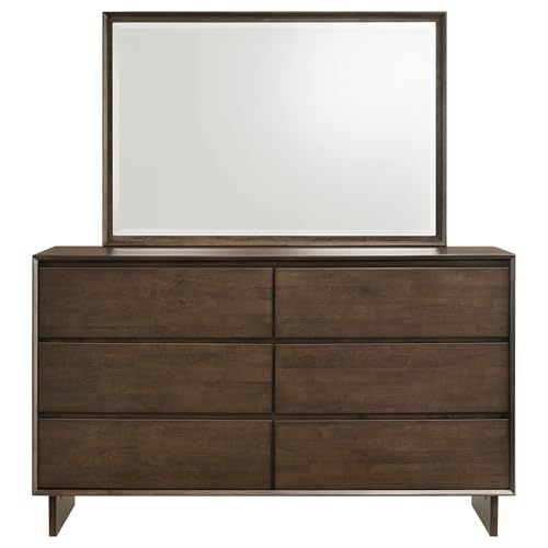 Coaster Home Furnishings Glenwood Transitional 64-inch 6-Drawer Bedroom Dresser with Mirror Bedroom Clothing Storage Cabinet Wide Chest of Drawers Organizer Unit Warm Brown 225013M