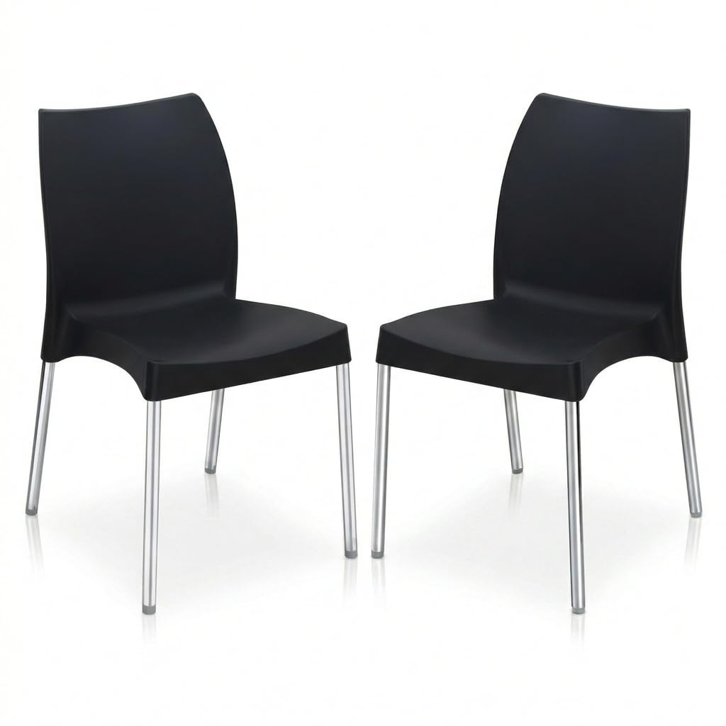 Nilkamal Plastic Chair For Cafe |Set Of 2 | 3 Year Warranty | For Home, Living Room, Outdoor | Iron Black Colour | Ns07Ss