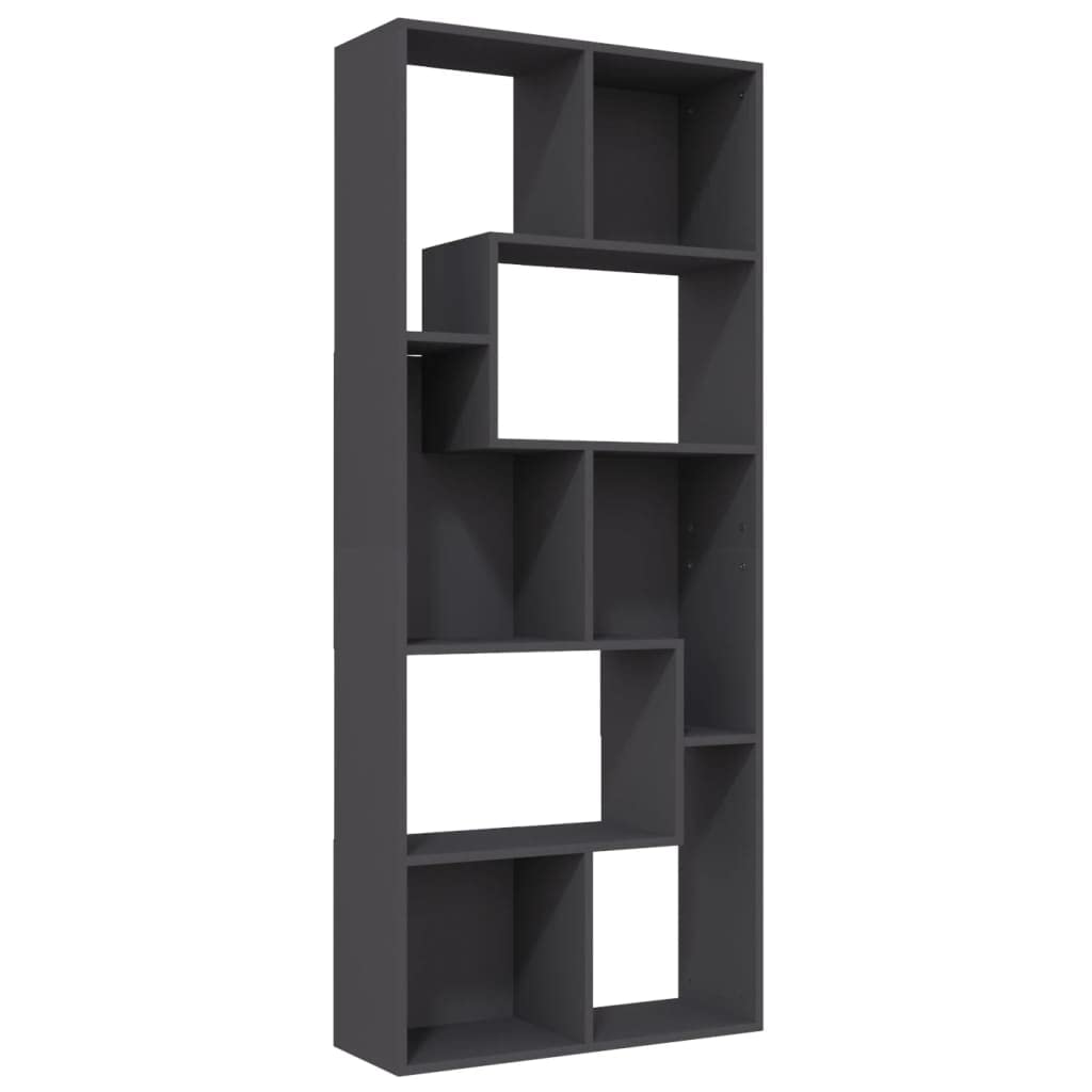 vidaXL Book Cabinet, Book Cabinet Open Shelf Bookcase, Wall Bookshelf for Office Living Room, Shelving Unit, Scandinavian, Gray Engineered Wood