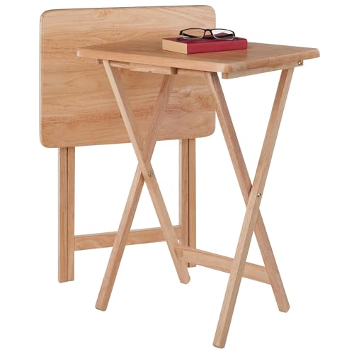Ergode Wood Alex 2-Pc Snack Table Set | Natural Finish | Foldable X-Frame Bases | Stable & Versatile | Ideal for Entertaining, Dining, or Working | Compact & Convenient | Solid Wood Construction