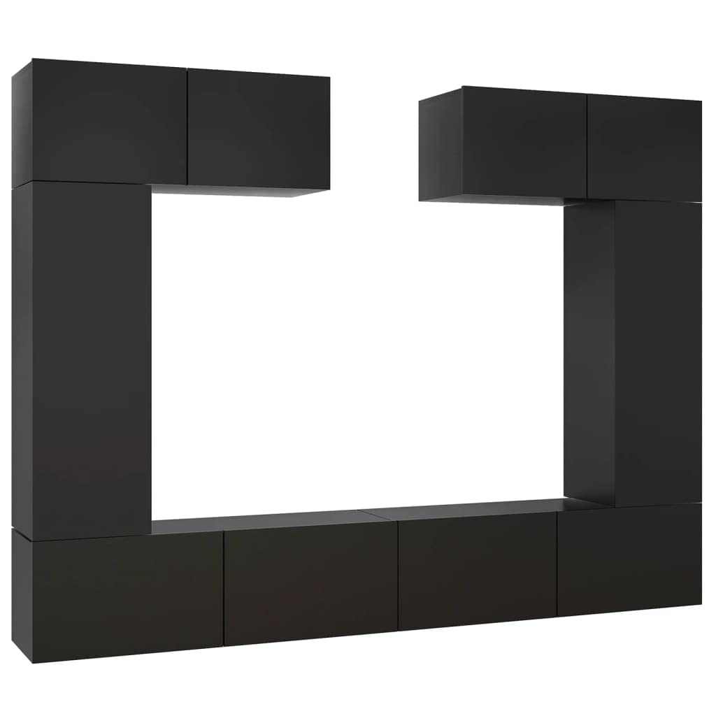 vidaXL TV Stand Set 6 Piece, TV Unit for Living Room Bedroom, Sideboard with Storage, Media Unit Cupboard, Modern, Black Engineered Wood