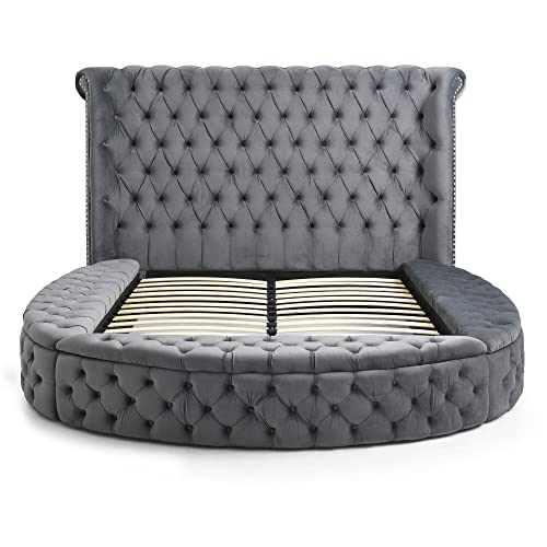 Better Home Products Elizabeth Upholstered Round Storage King Bed In Gray