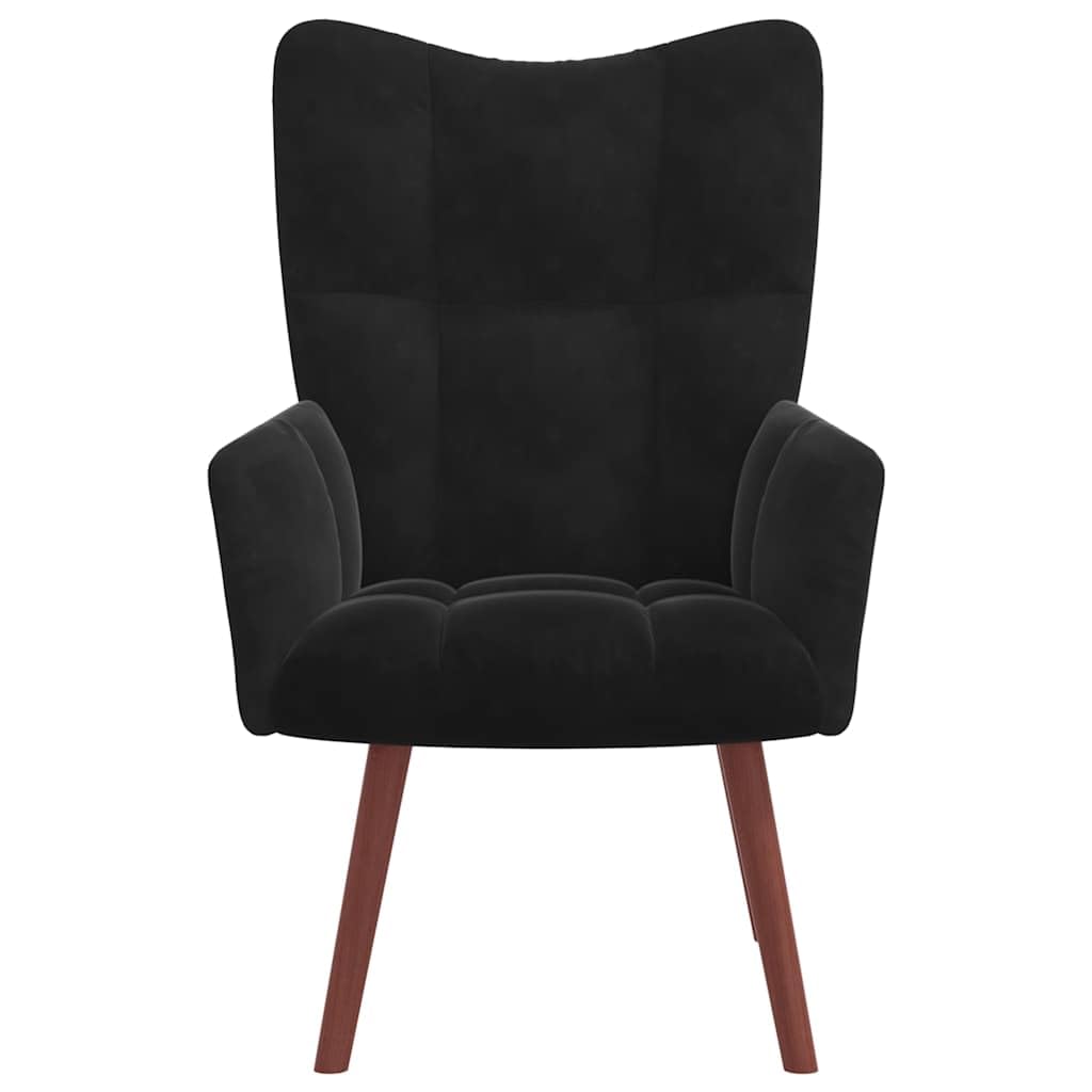vidaXL Black Velvet Relaxing Chair – Soft Touch Velvet Upholstered Armchair with Steel Frame & Wooden Legs for Living Room, Office, Lounge