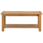 vidaXL Solid Oak Wood Coffee Table with Storage Shelf, Brown Dark Rectangular Living Room Table, Farmhouse Style Home Decor, Assembly Required, 35.4"x17.7"x15.7"