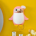 LIMPUS Plastic Toothbrush Holder Penguin Wall Mounted Storage Rack, Multifunctional Wall Hanging for Makeup Tools, Pens, Kitchen