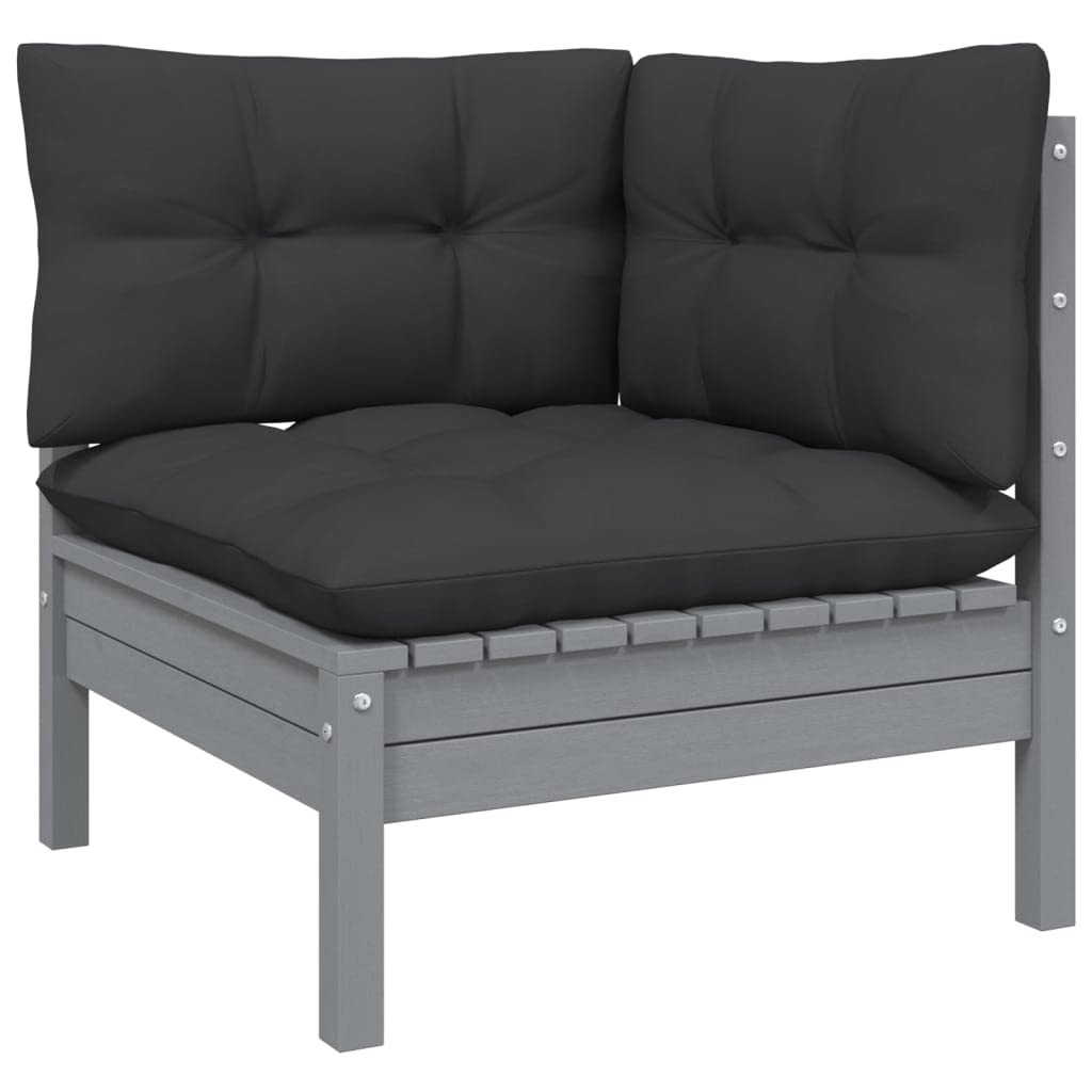 vidaXL Solid Pinewood Patio Lounge Set 12 Piece with Cushions Garden Outdoor Lawn Yard Terrace Balcony Wooden Seat Seating Furniture Gray