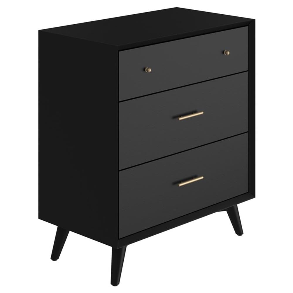 Alpine Furniture Flynn 3-Drawer Mahogany And Okoume Veneer Small Chest, Black