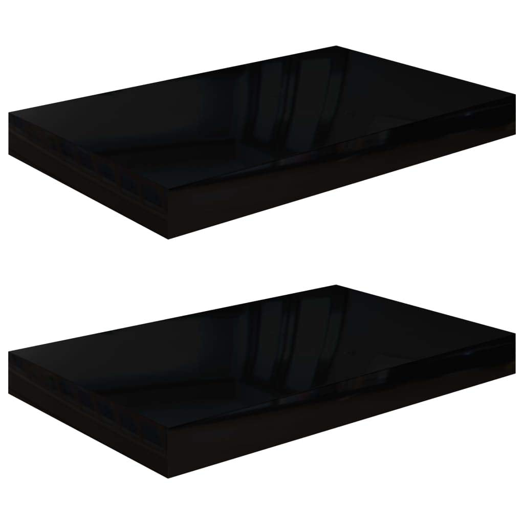vidaXL Floating Wall Shelves 2 pcs High Gloss Black 15.7x9.1x1.5 MDF