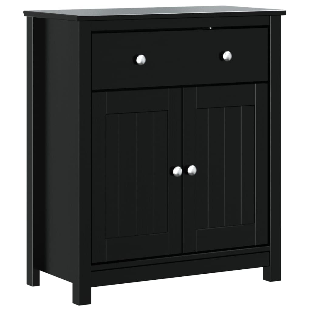 vidaXL Berg Black Bathroom Cabinet - Solid Pine Wooden Storage Unit with Drawer and Doors