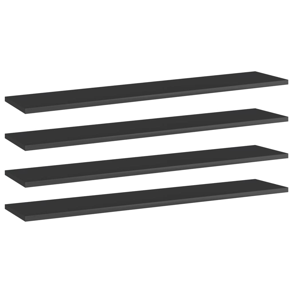 vidaXL Set of 4 High Gloss Black Bookshelf Board - Modern Style 39.4&quot;x7.9&quot;x0.6&quot; Engineered Wood Furnishing Accessory