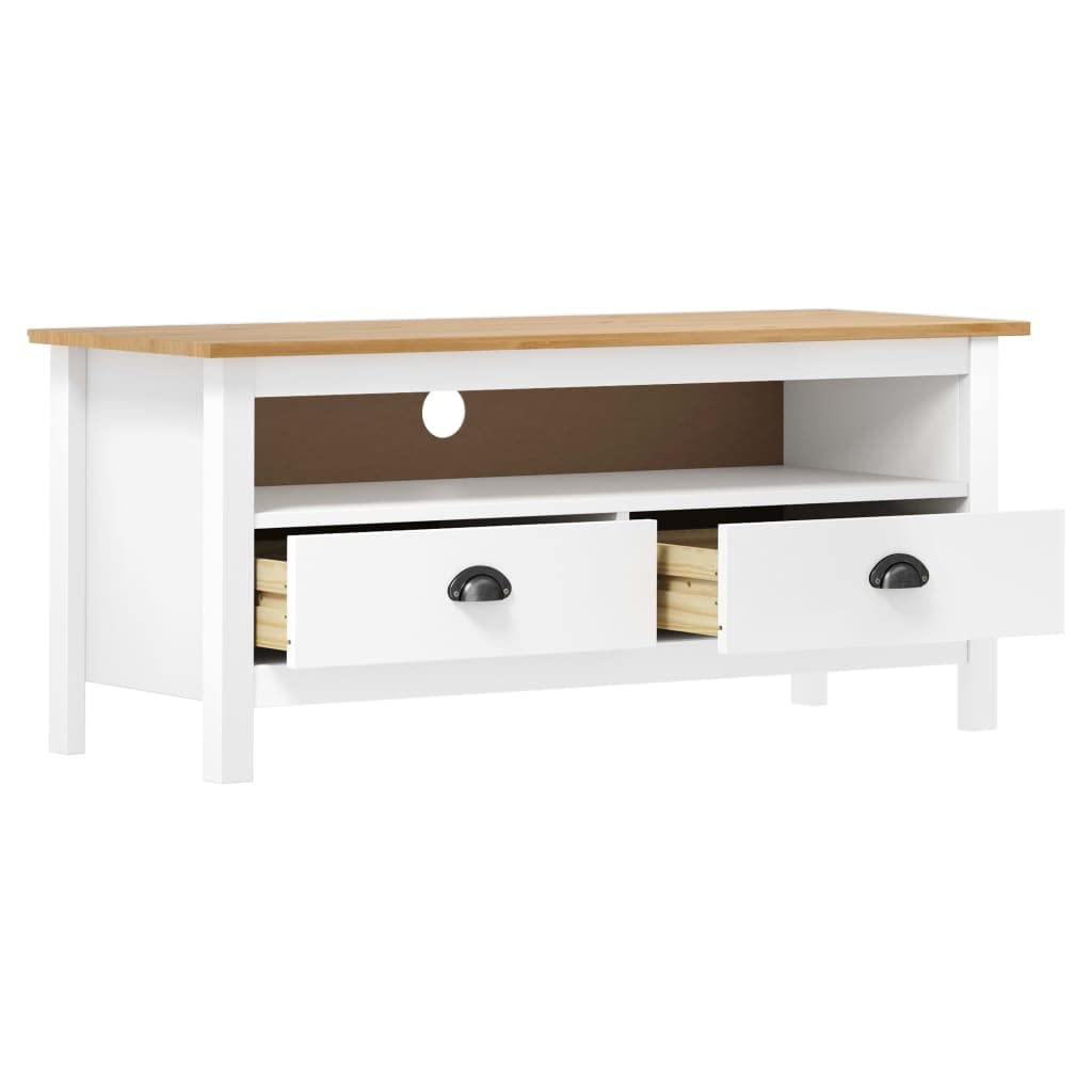 vidaXL Solid Pine Wood TV Stand Hill White and Honey Brown 43.3&quot;x15.7&quot;x18.5&quot; Retro Style with Ample Storage Space
