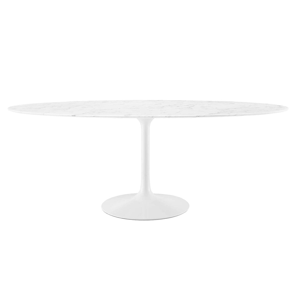 Modway Lippa 78&quot; Oval-Shaped Mid-Century Modern Dining Table with Artificial Marble Top and White Base