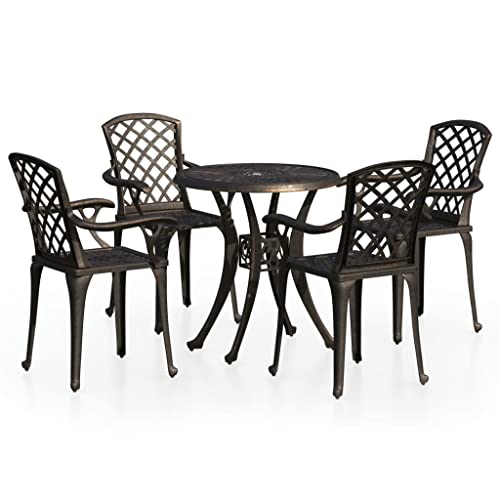 vidaXL: 5-Piece Bistro Set Made of Cast Aluminum in Bronze | Garden Chair and Table with Umbrella Hole | Durable and Weather-Resistant | Elegant Patterns Indoor and Outdoor Patio Furniture