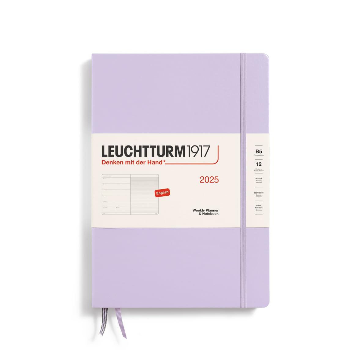 Leuchtturm1917 - Weekly Planner & Notebook 2025, Hardcover, Composition (B5), Lilac (Jan 1 - Dec 31, 2025)