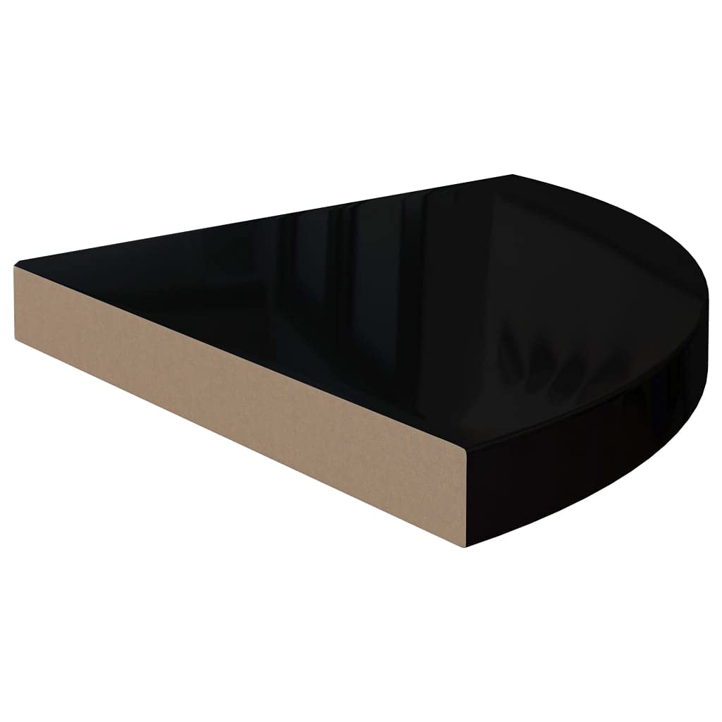 vidaXL Set of 4 Floating Corner Shelves in High Gloss Black, Honeycomb MDF and Metal Construction, Invisible Mounting System, Ideal for Home Decor Display