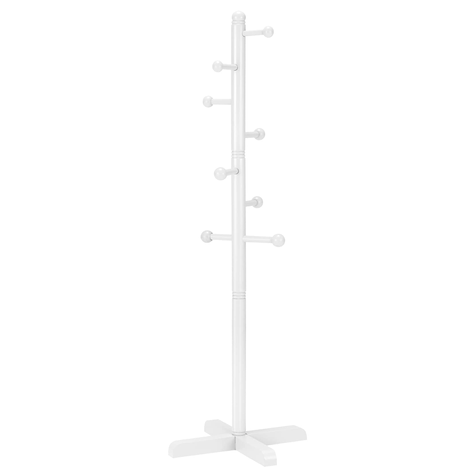 Azaeahom Cross Coat Rack Freestanding Clothing Hanger Home Racks, Wooden Coat Tree Stand with 8 Hooks 2 Adjustable Height, Easy 