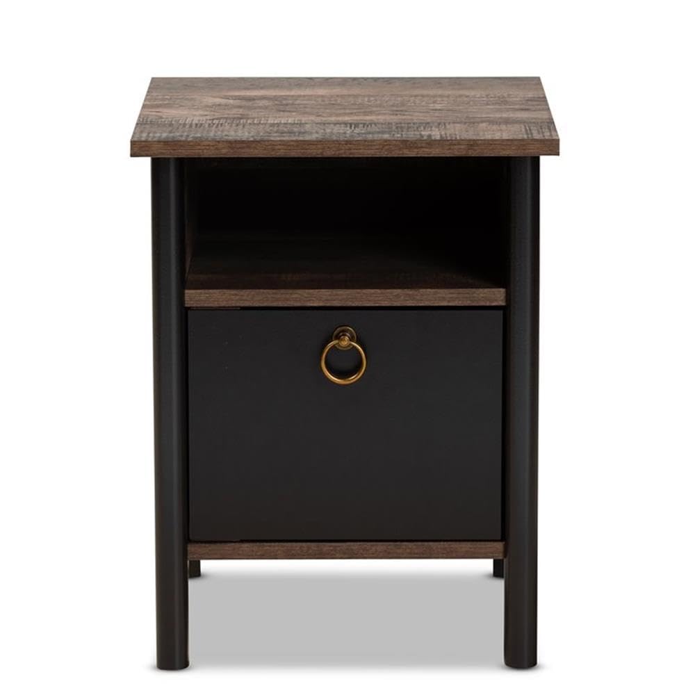 Baxton Studio Vaughan Modern and Contemporary Two-Tone Rustic Brown and Black Finished Wood Nightstand