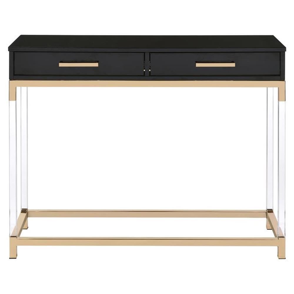 Acme Adiel 2 Drawers Wooden Console Table With Metal Base In Black And Gold