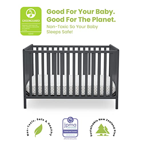 Delta Children Heartland 4-In-1 Convertible Crib - Greenguard Gold Certified, Charcoal Grey