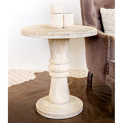 HomeRoots White Mango Wood Rustic Natural Pedestal End Table