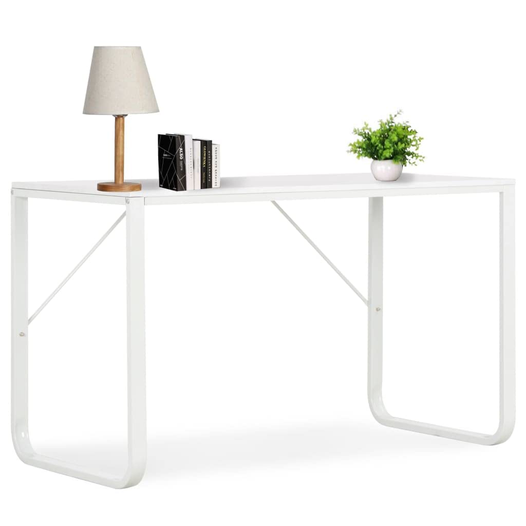 vidaXL Computer Desk, Office Table with Metal Frame, Writing Desk for Bedroom Living Room, Monitor Standing Desk, Industrial Style, White