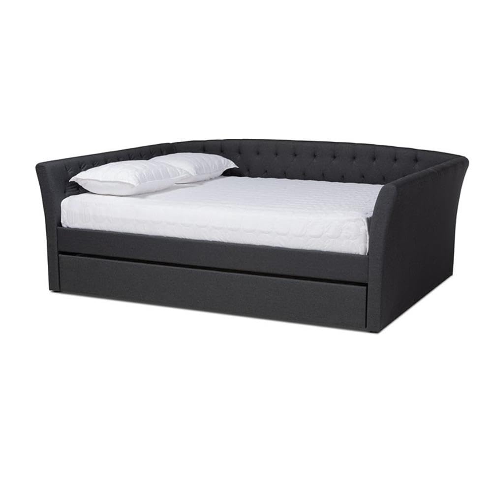 Baxton Studio Delora Modern and Contemporary Dark Grey Fabric Upholstered Full Size Daybed with Roll-Out Trundle Bed