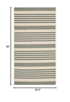Safavieh Courtyard Collection Accent Rug - 2'7'' X 5', Grey & Bone, Stripe Design, Non-Shedding & Easy Care, Indoor/Outdoor & Wa