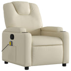 'vidaXL Massage Recliner Chair with Manual Reclining and Vibration Functions, Cream Faux Leather Upholstery, Armrest, Cup Holders, Side Pocket, Durable & Comfortable, Ideal for Living Room
