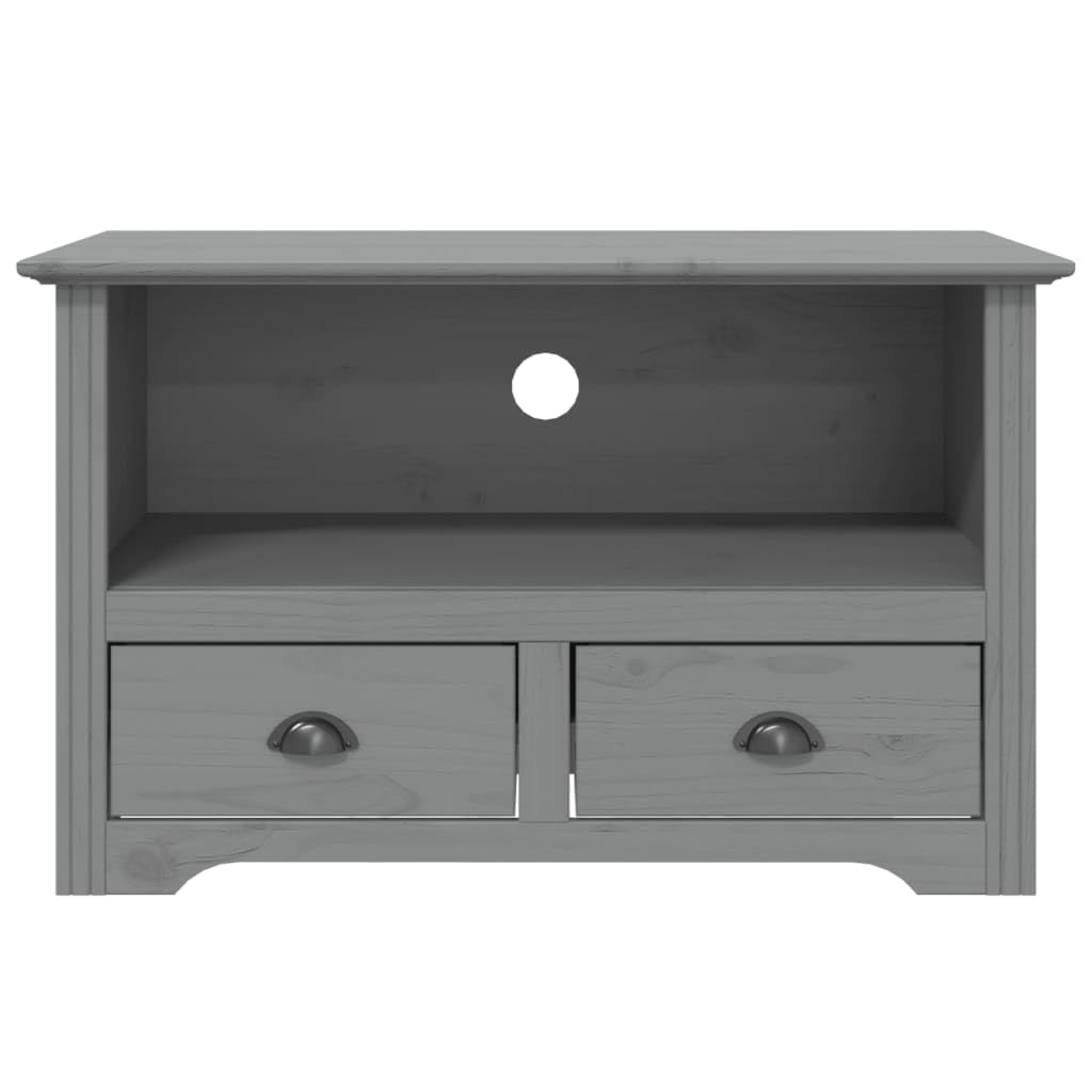 Vidaxl Solid Pinewood Tv Cabinet Bodo In Gray - Media Unit Stand With Two Drawers And Open Shelf - French Style Décor For Living Room/Bedroom - Ample Storage – 36&quot;X17.5&quot;X22&quot;