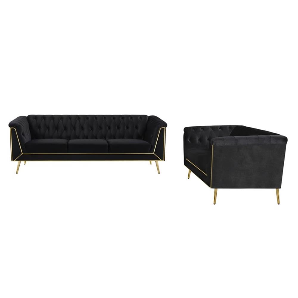 Coaster Home Furnishings Holly 2-Piece Tuxedo Arm Tufted Back Living Room Set Black